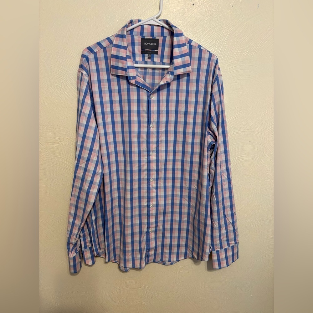 Bonobos Slim Fit Plaid Button Down Shirt Blue Pink Men’s XXL